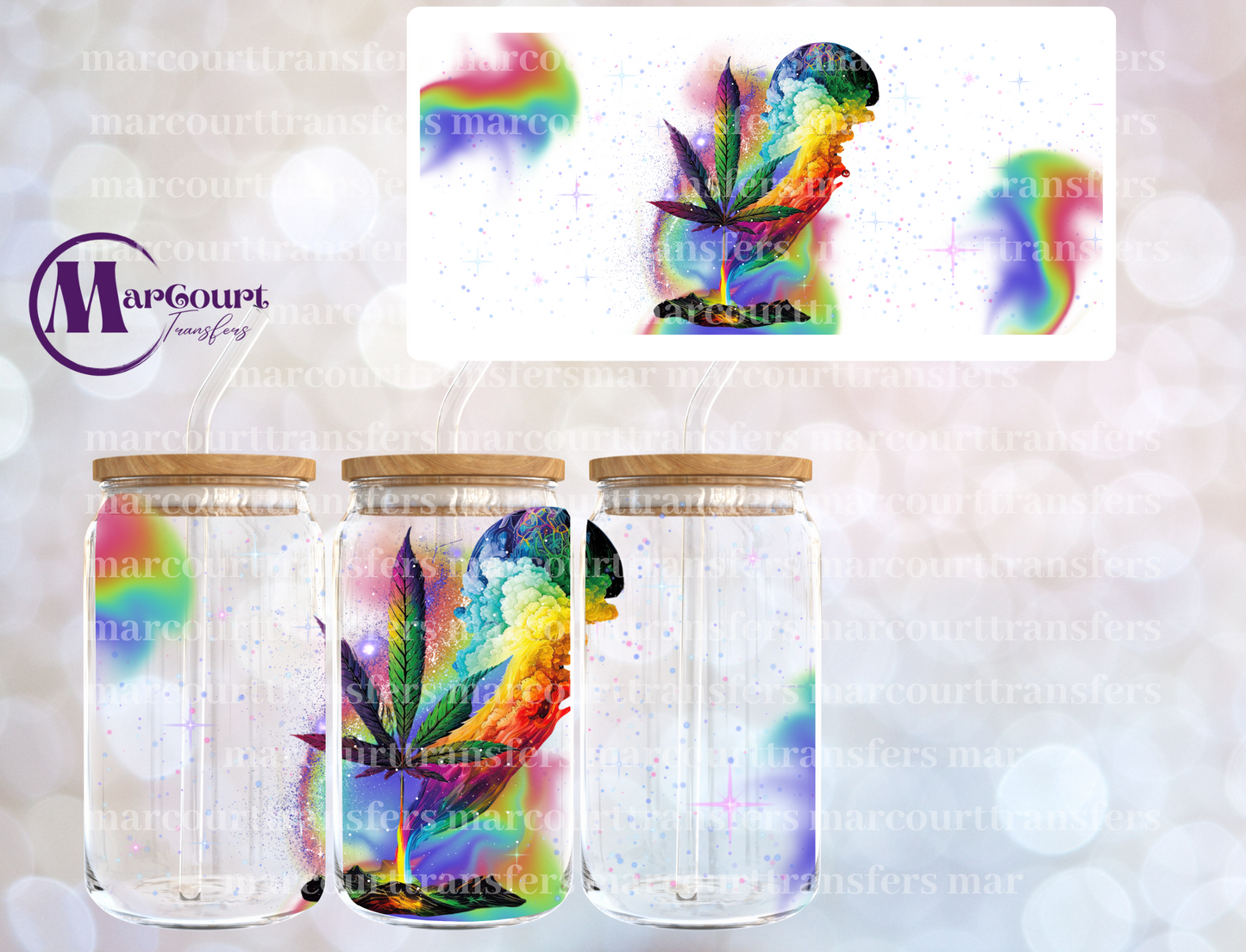 RAINBOW GALAXY WEED-16 0Z-UV DTF CUP WRAP