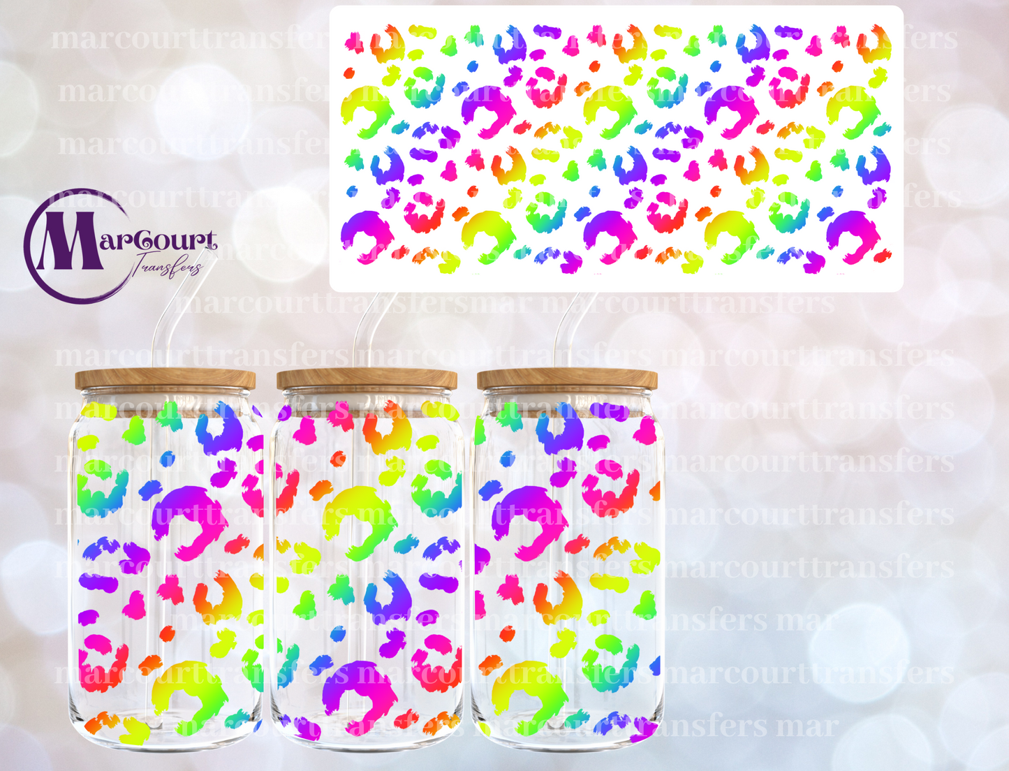 RAINBOW LEOPARD PRINT-16 0Z-UV DTF CUP WRAP