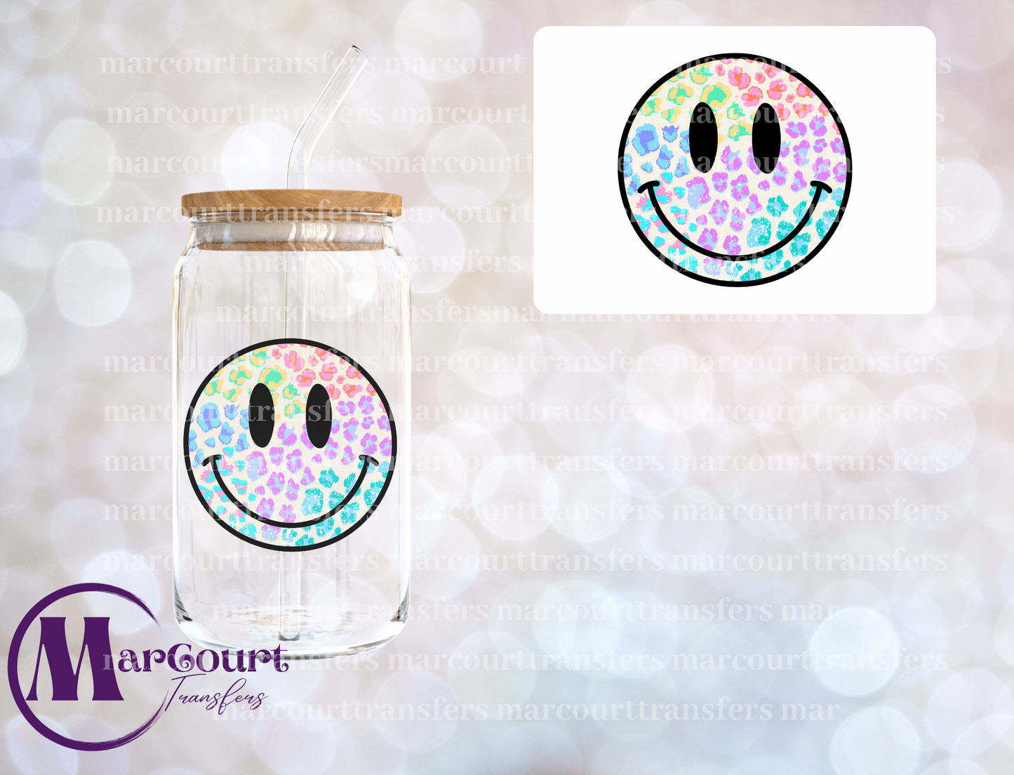 RAINBOW LEOPARD SMILEY-DECAL-UV DTF CUP WRAP