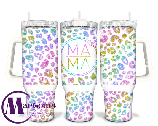 RAINBOW GLITTER LEOPARD MAMA-40 0Z-UV DTF CUP WRAP