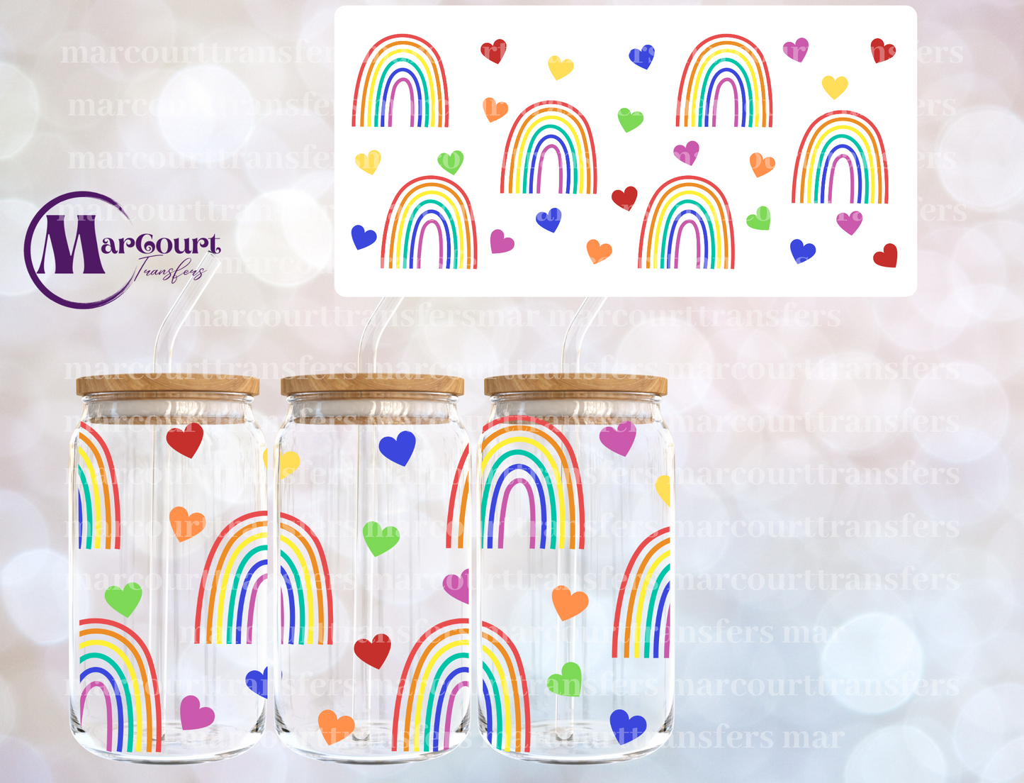 RAINBOWS AND HEARTS-16 0Z-UV DTF CUP WRAP