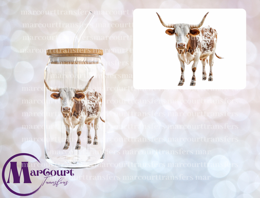 REALISTIC LONGHORN-DECAL-UV DTF CUP WRAP