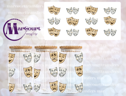 REALISTIC THEATER MASKS- 16 0Z-UV DTF CUP WRAP