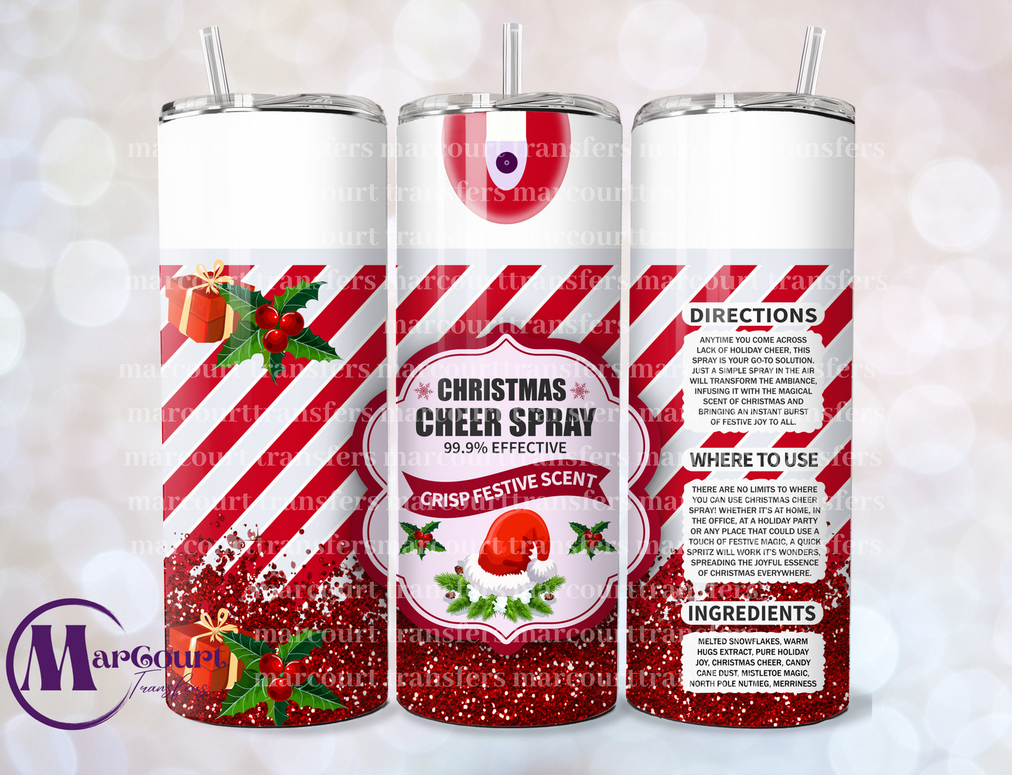 RED GLITTER CHRISTMAS CHEER SPRAY-SKINNY TUMBLER TRANSFER