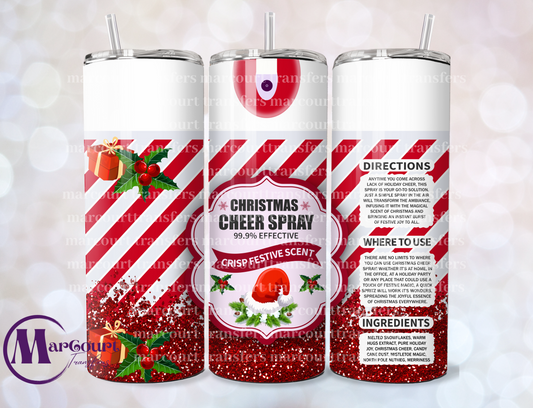 RED GLITTER CHRISTMAS CHEER SPRAY-SKINNY TUMBLER TRANSFER