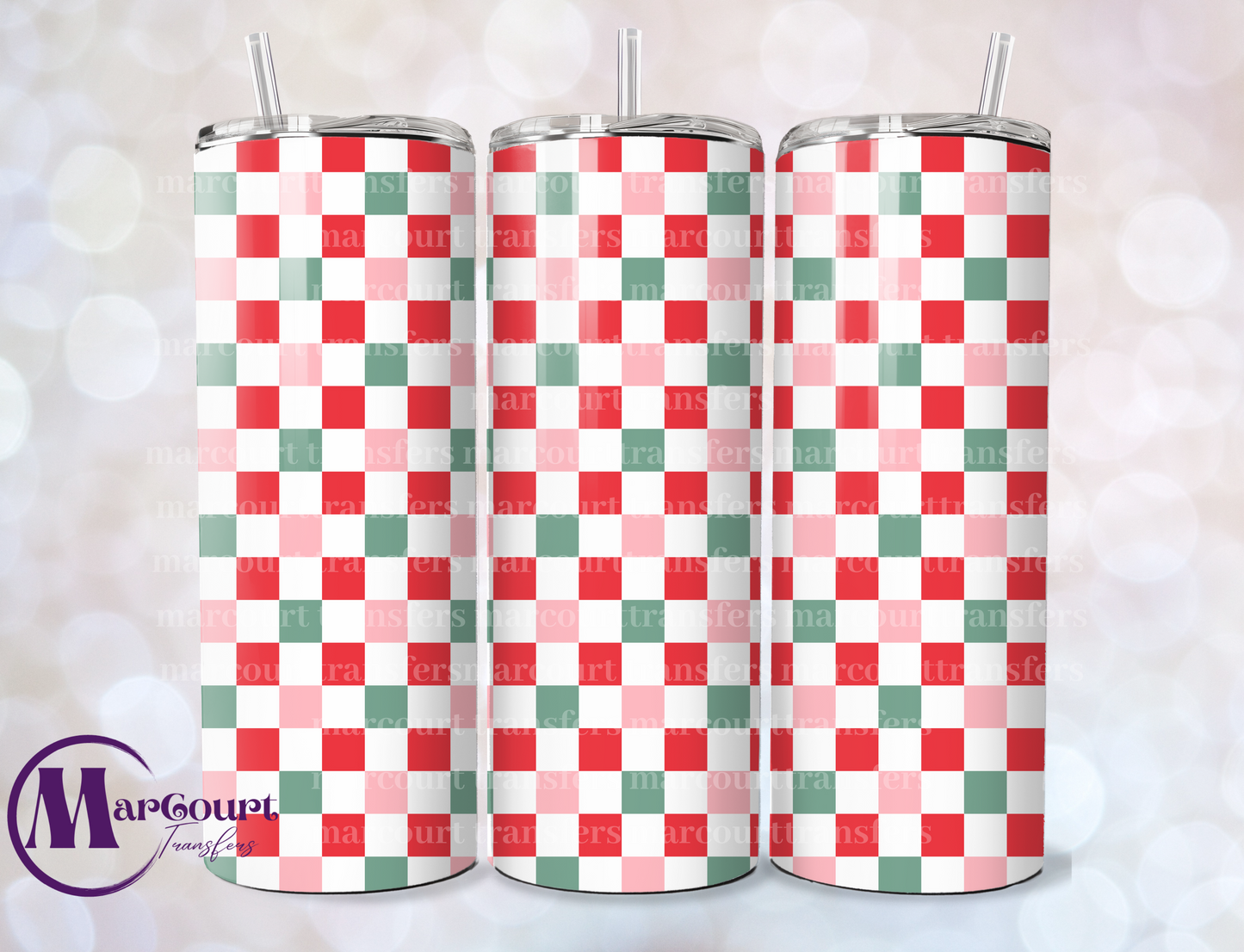 RED GREEN PINK BACKGROUND-SKINNY TUMBLER TRANSFER