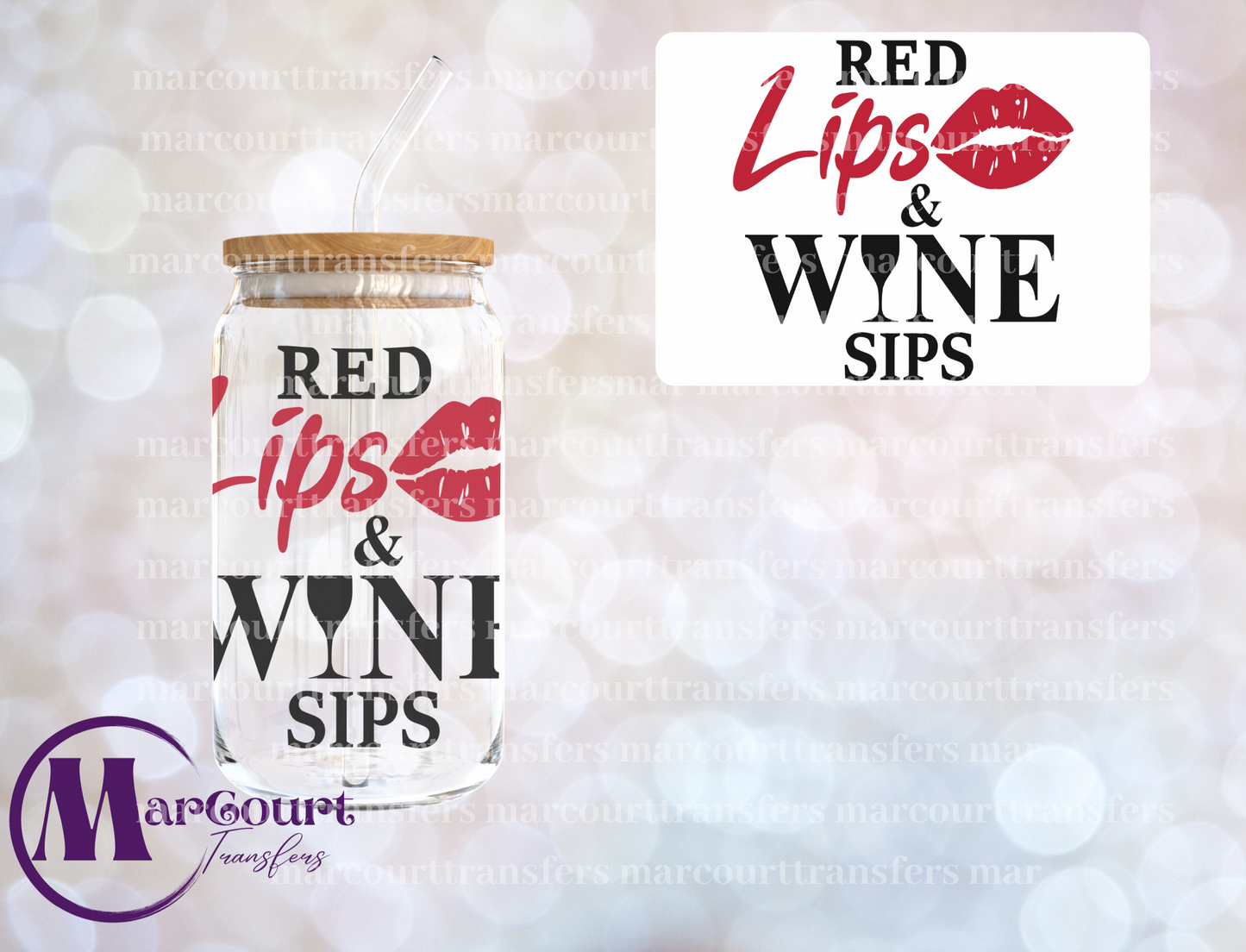 RED LIPS AND WINE SIPS-DECAL-UV DTF CUP WRAP