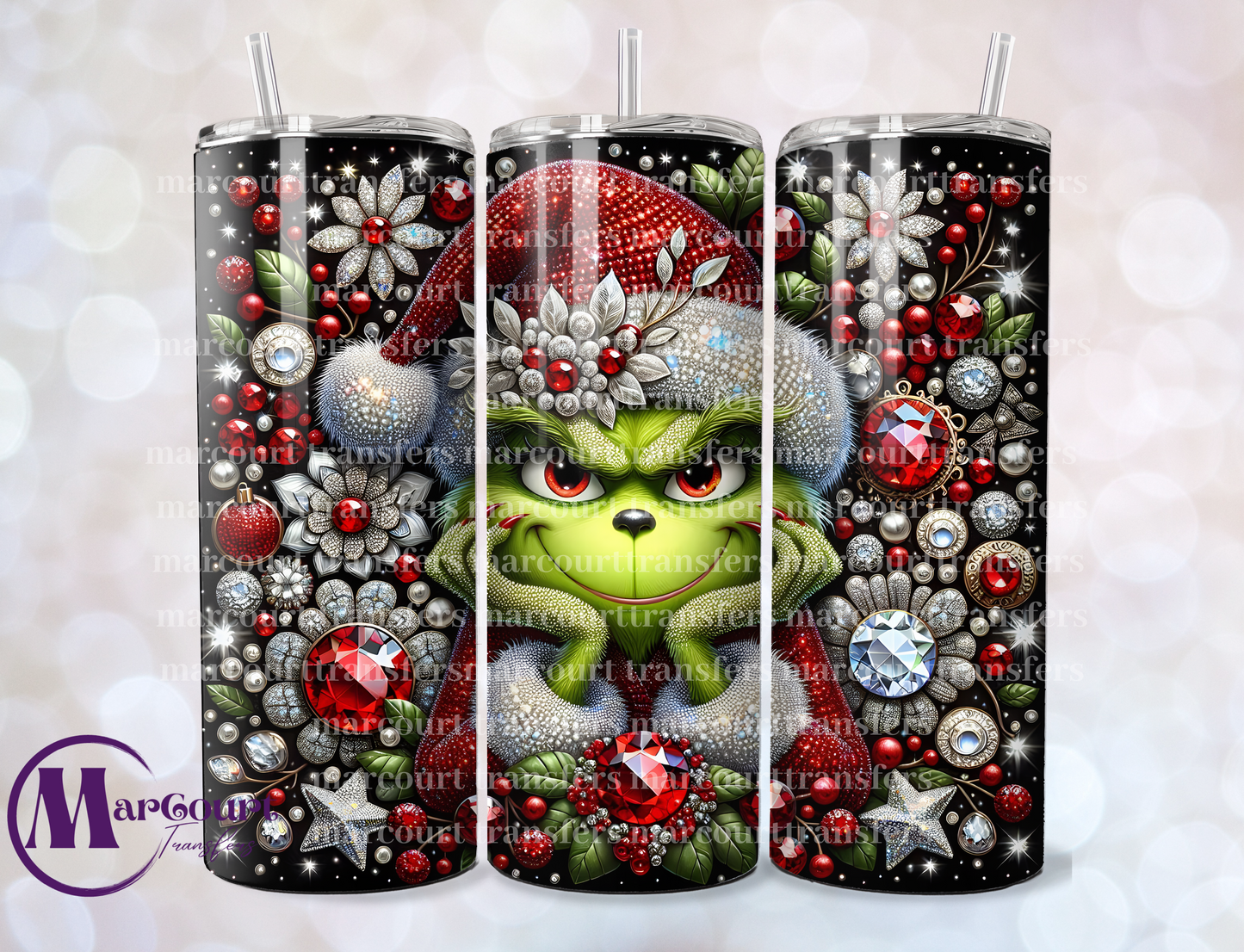 RED SPARKLE GRINCH-SKINNY TUMBLER TRANSFER