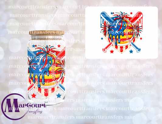 RED WHITE BLUE SOFTBALL DRIP-DECAL-UV DTF CUP WRAP