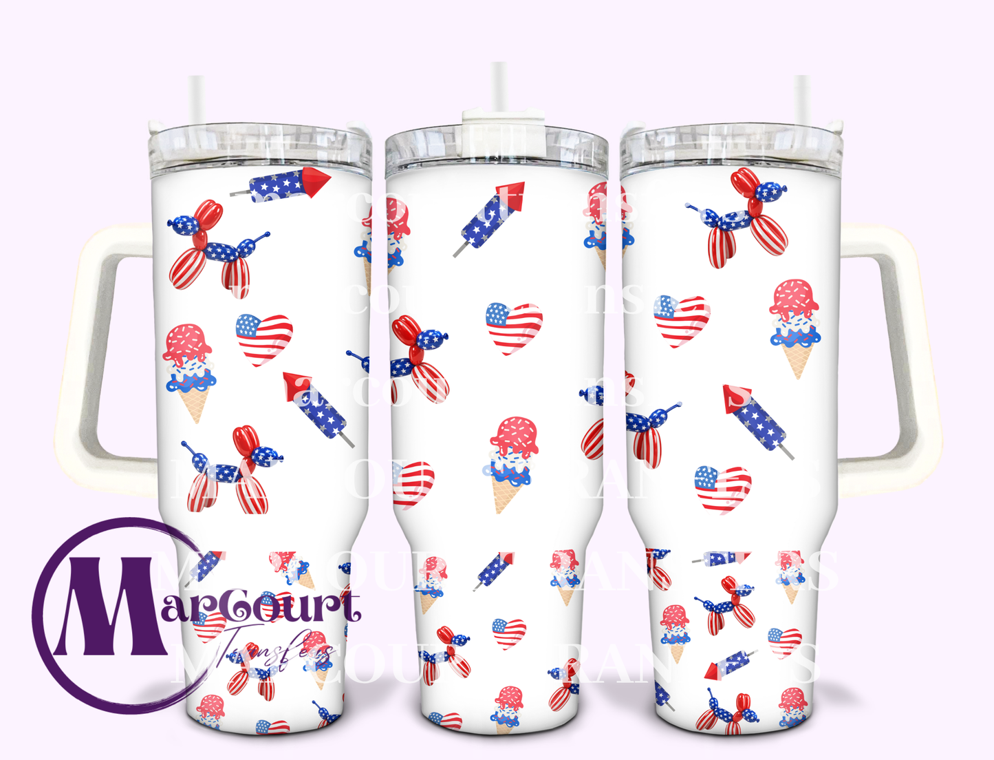 RED WHITE AND BLUE BALLOON DOGS-40 0Z-SUBLIMATION TUMBLER TRANSFER