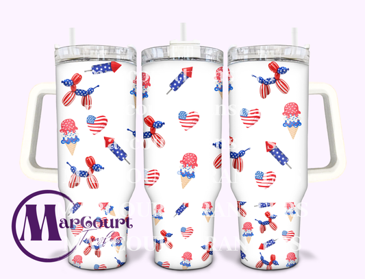 RED WHITE AND BLUE BALLOON DOGS-40 0Z-UV DTF CUP WRAP