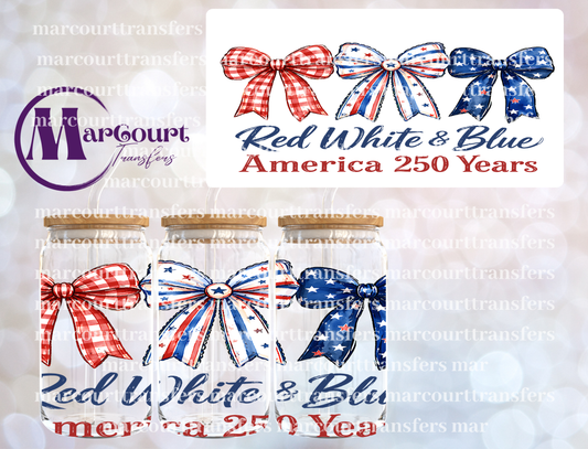 RED WHITE AND BLUE BOWS-16 0Z-UV DTF CUP WRAP