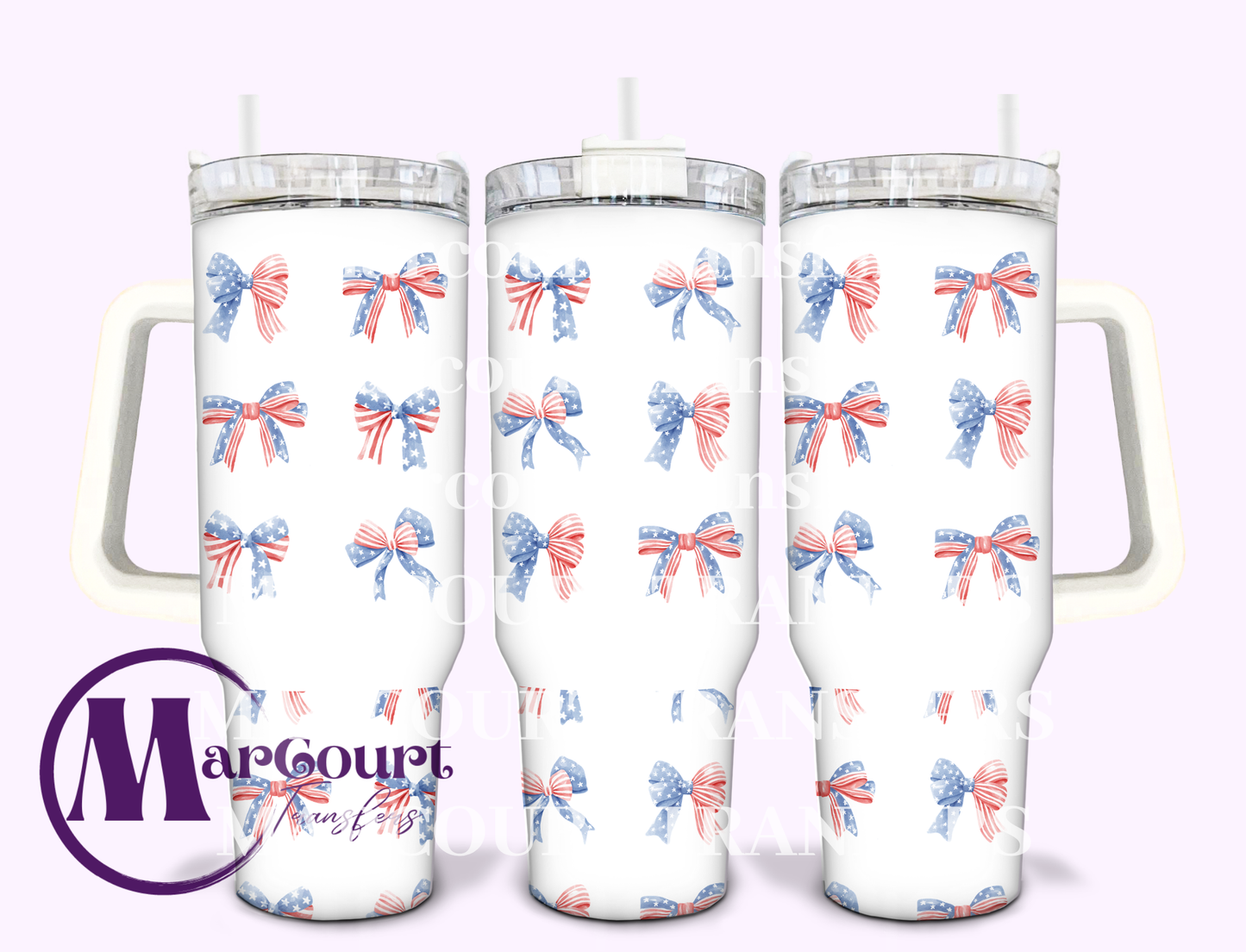 RED WHITE AND BLUE BOWS-40 0Z-UV DTF CUP WRAP
