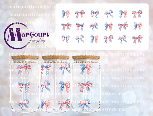 RED WHITE AND BLUE BOWS-16 0Z-UV DTF CUP WRAP