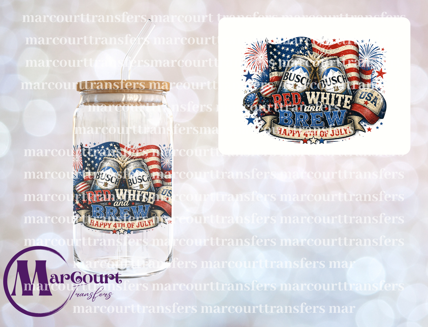 RED WHITE AND BREW BUSCH-UV DTF CUP WRAP