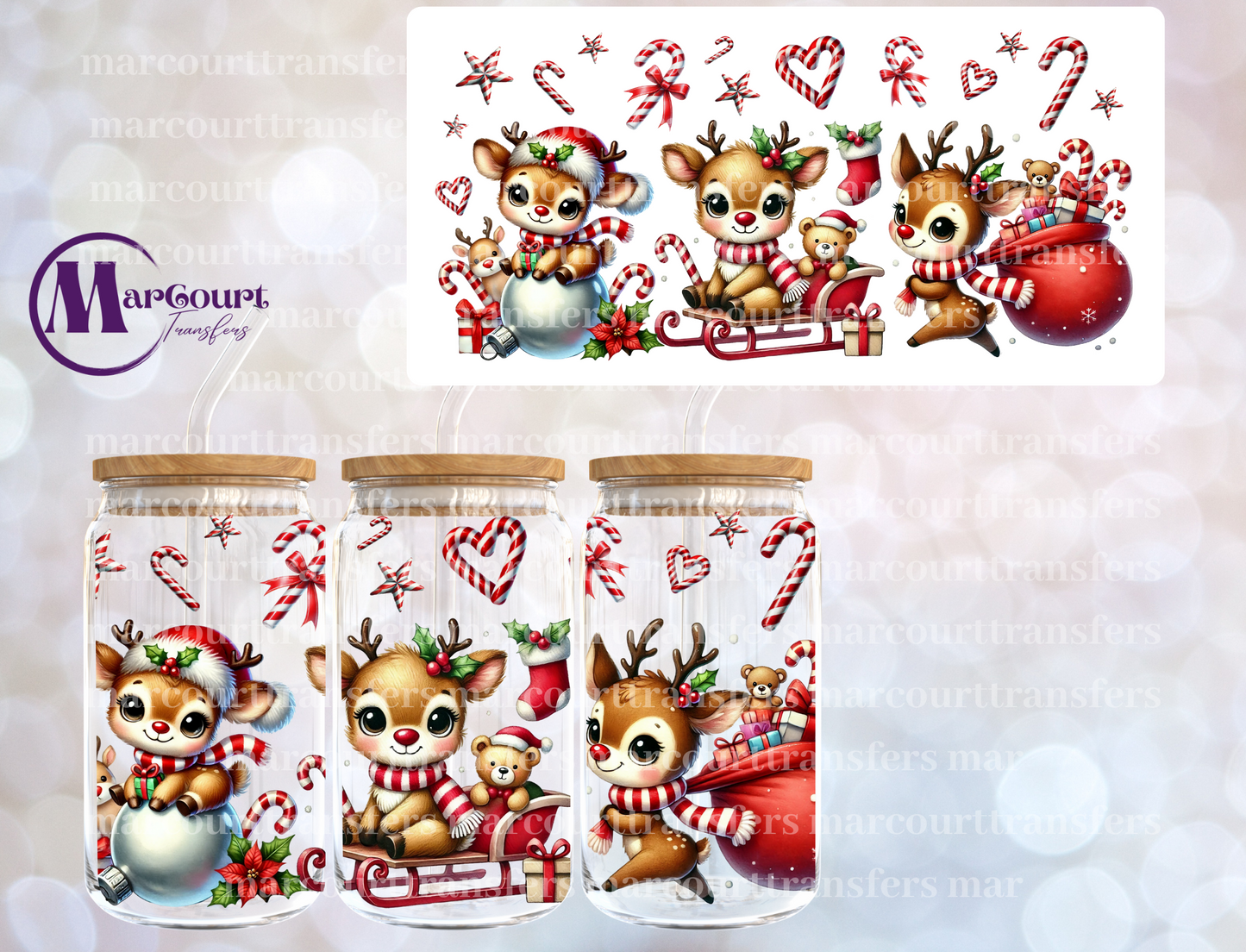 REINDEER CHRISTMAS-16 0Z-UV DTF CUP WRAP