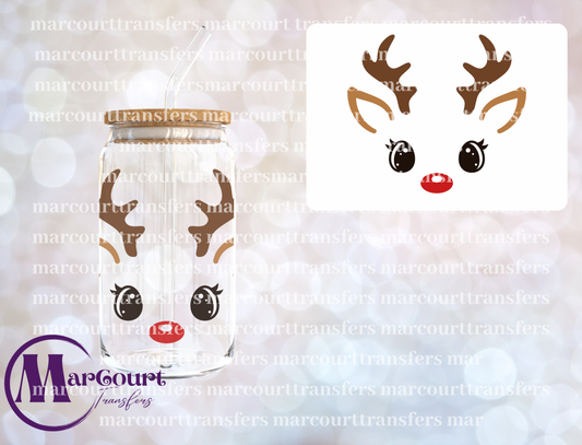 REINDEER FACE-DECAL-UV DTF CUP WRAP