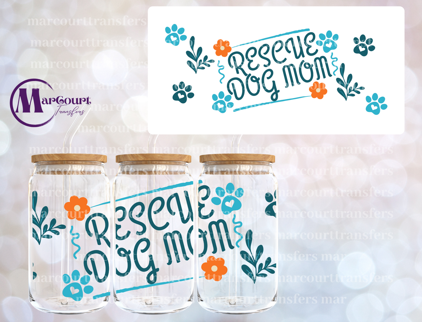 RESCUE DOG MOM-16 0Z-UV DTF CUP WRAP