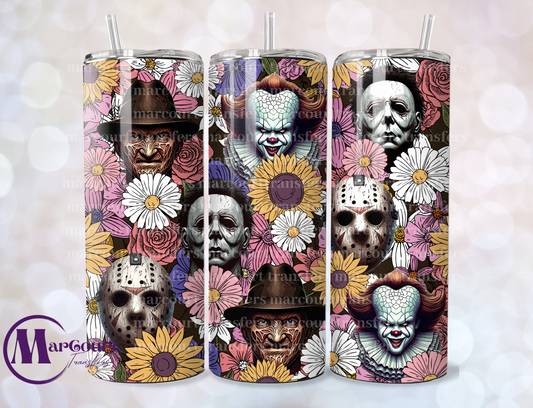 RETRO FLORAL SCARY GUYS-SKINNY TUMBLER TRANSFER