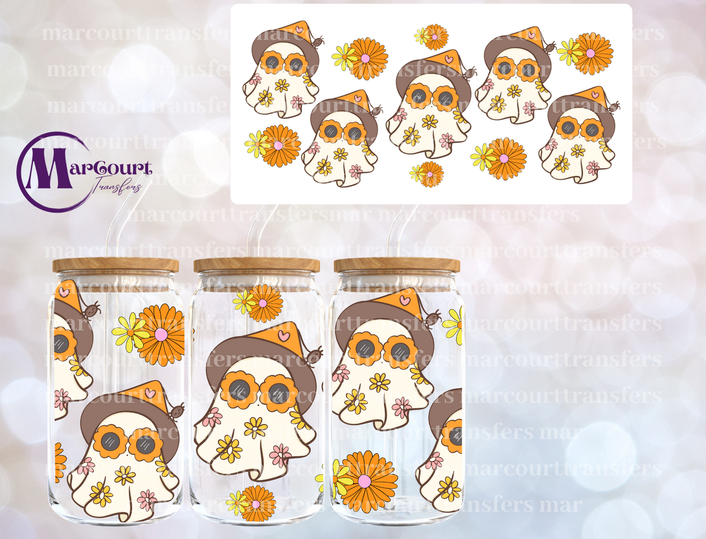 RETRO HALLOWEEN GHOSTS-16 0Z-UV DTF CUP WRAP