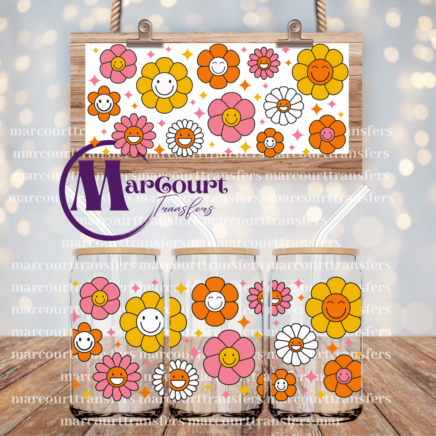 RETRO SMILEY DAISIES16 0Z-UV DTF CUP WRAP