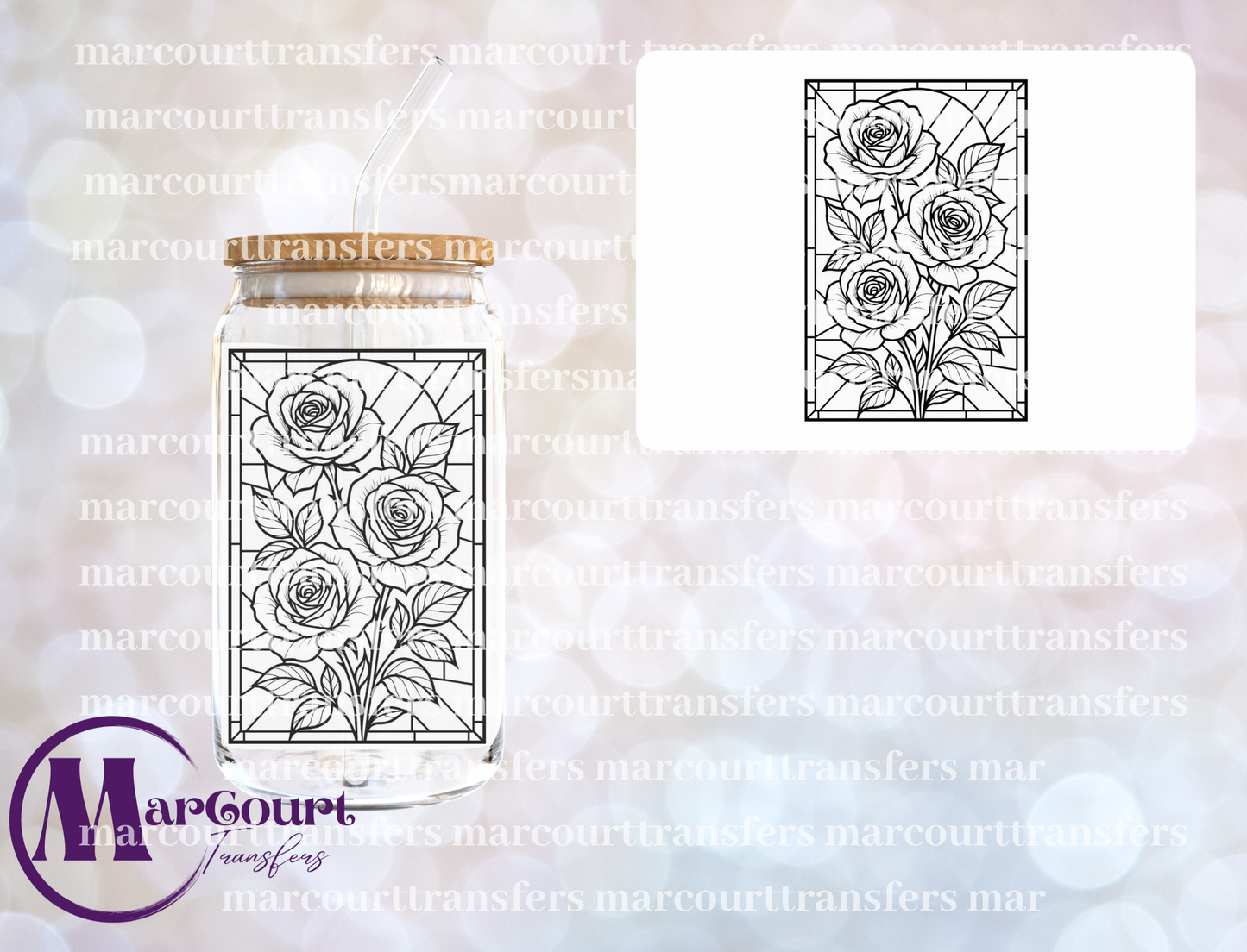ROSES GLASS WINDOW-UV DTF CUP WRAP