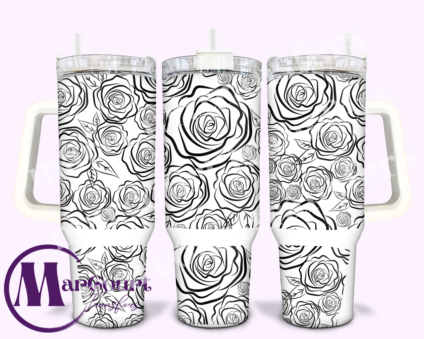 ROSES (BLACK OUTLINE)-40 0Z-UV DTF CUP WRAP