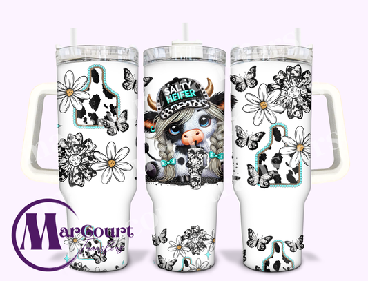 SALTY HEIFER BLACK AND WHITE COW-40 0Z-UV DTF CUP WRAP