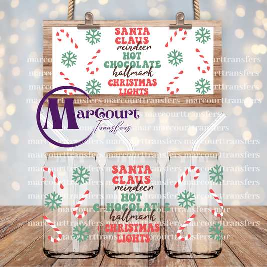 SANTA CLAUSE, REINDEER, HOT CHOCOLATE, HALLMARK AND CHRISTMAS LIGHTS-16 0Z-UV DTF CUP WRAP