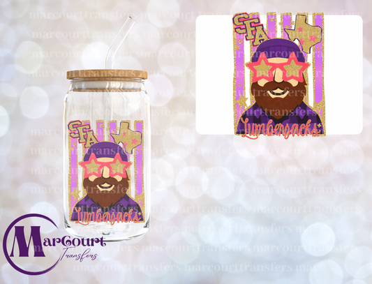 FAUX GLITTER SFA LUMBERJACKS MASCOT-DECAL-UV DTF CUP WRAP