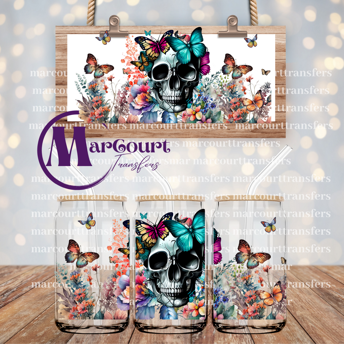 SKULLS N BUTTERFLIES-16 0Z-UV DTF CUP WRAP