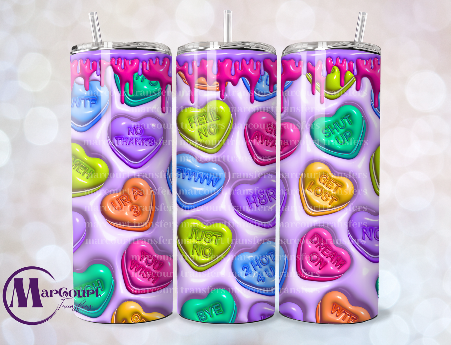 SNARKY CANDY SWEET HEARTS-SKINNY TUMBLER TRANSFER