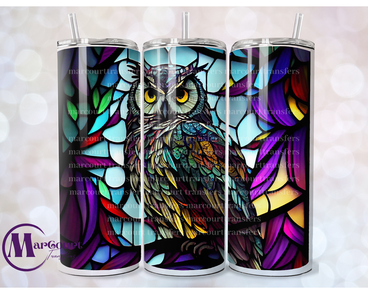 STAINED GLASS OWL-SKINNY TUMBLER TRANSFER