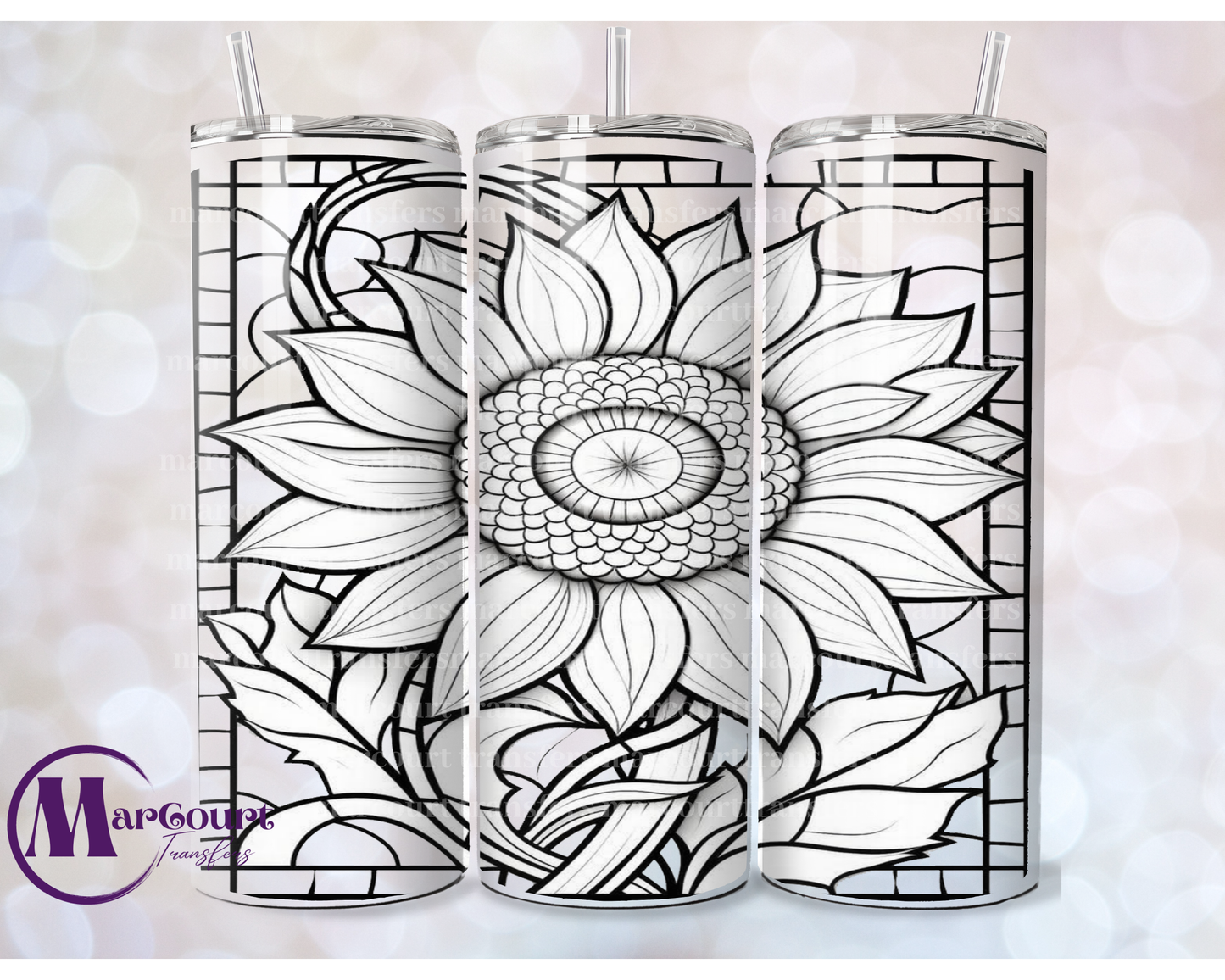 SUNFLOWER GLASS WINDOW-SKINNY TUMBLER TRANSFER (SUBLIMATION)