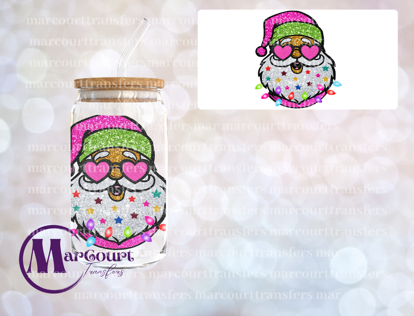 SANTA FAUX GLITTER-UV DTF CUP WRAP