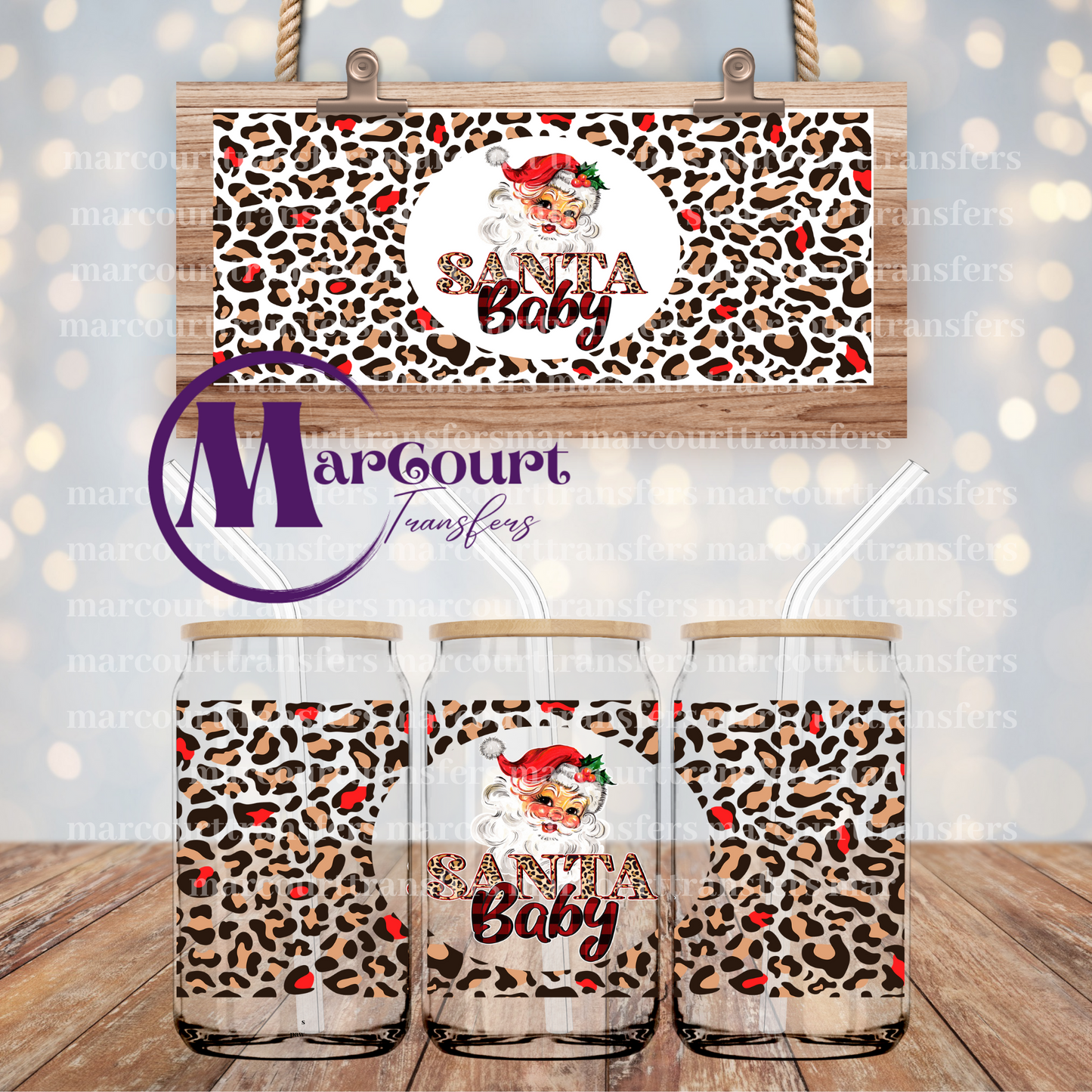 SANTA BABY CHEETAH-16 0Z-UV DTF CUP WRAP