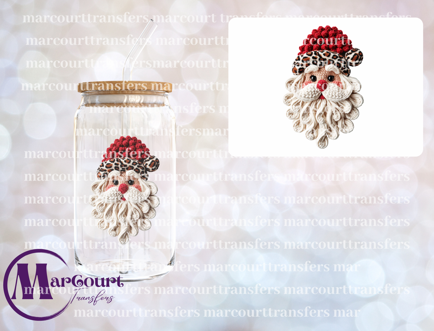 SANTA CHEETAH FAUX YARN 2-DECAL-UV DTF CUP WRAP