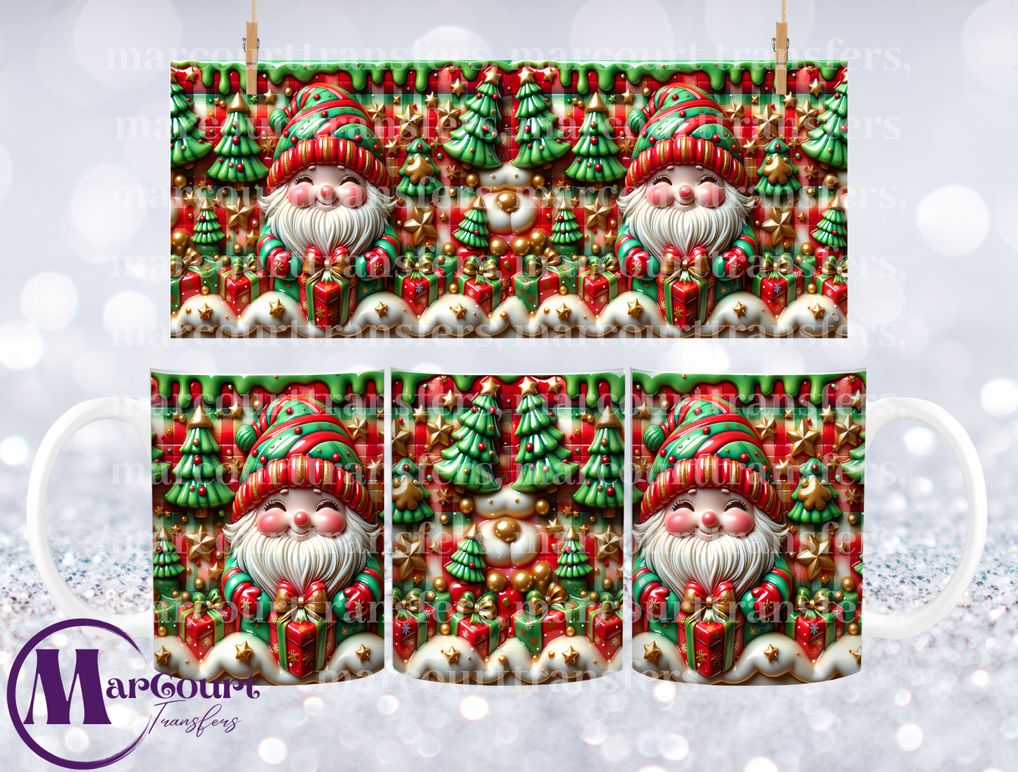 SANTA ELF RED AND GREEN CHRISTMAS TREE-MUG TRANSFER