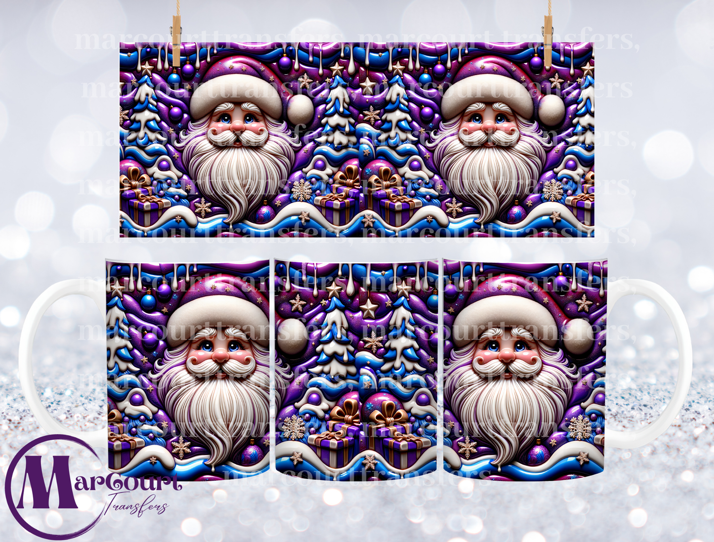 SANTA PURPLE AND BLUE-MUG TRANSFER