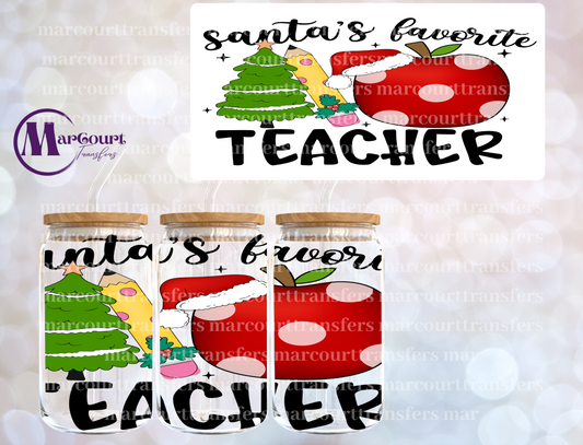 SANTA'S FAVORITE TEACHER-16 0Z-UV DTF CUP WRAP