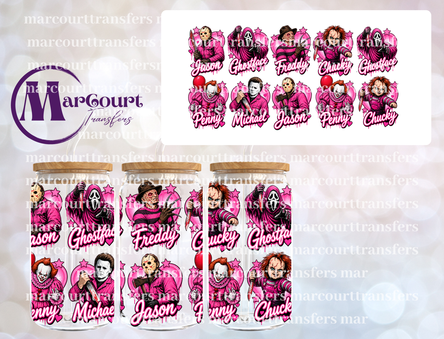 SCARY MONSTERS PINK HEARTS-16 0Z-UV DTF CUP WRAP