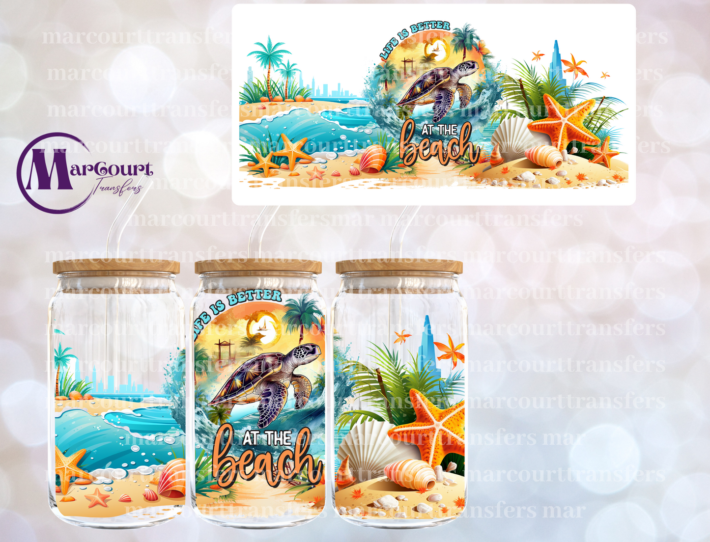 SEA TURTLE LIFE IS BETTER ON THE BEACH-16 0Z-UV DTF CUP WRAP