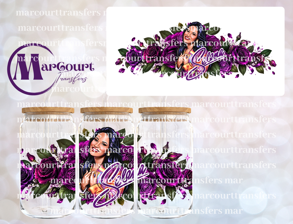 SELENA PURPLE ROSES-16 0Z-UV DTF CUP WRAP