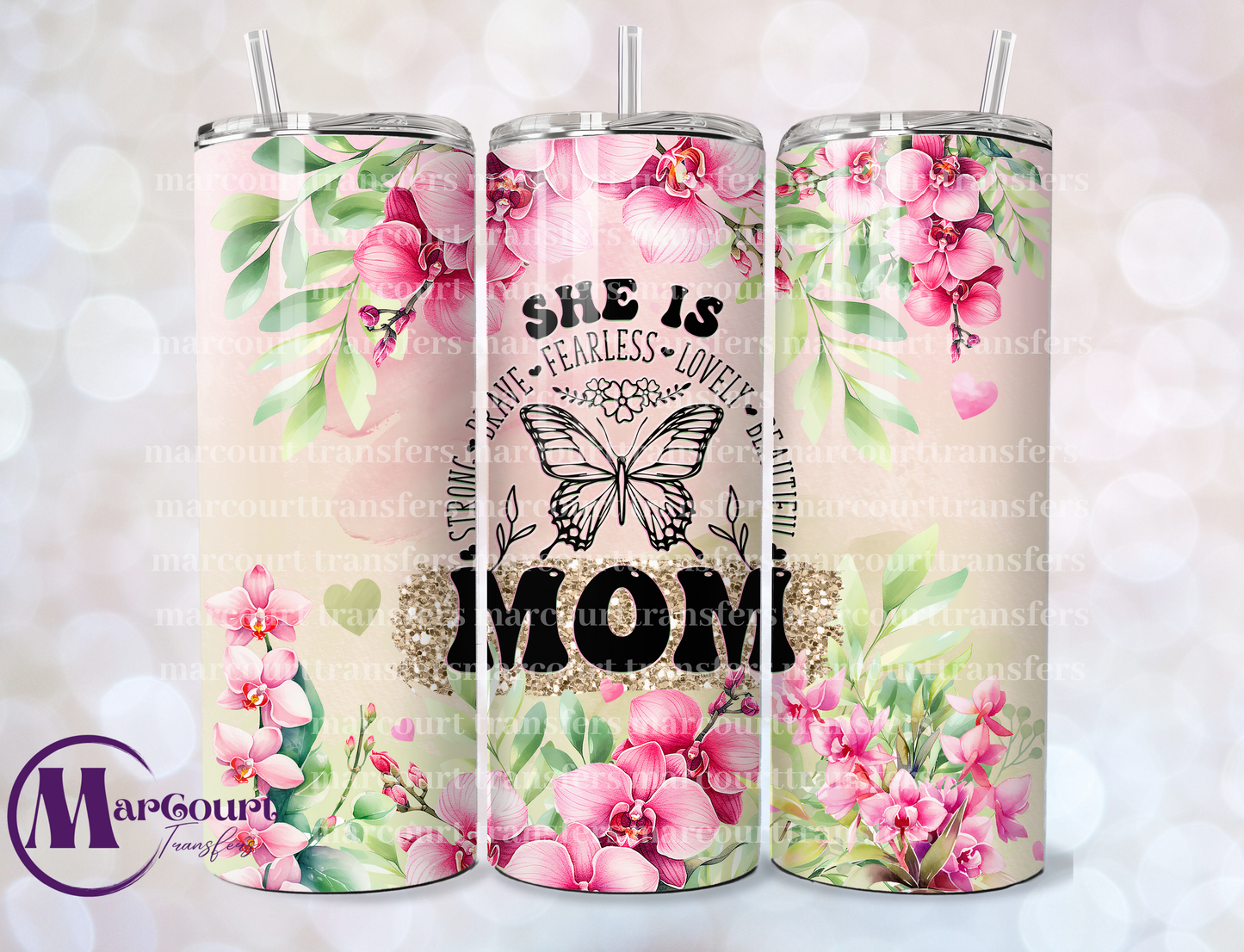 SHE IS MOM PINK FLORAL-SKINNY TUMBLER TRANSFER