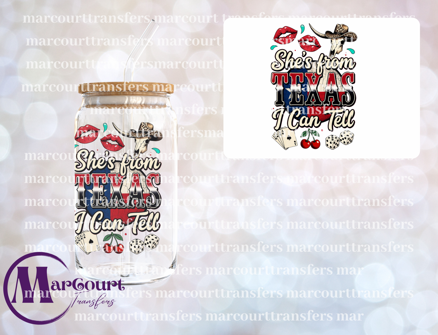 SHES FROM TEXAS I CAN TELL CARDS AND DICE-UV DTF CUP WRAP