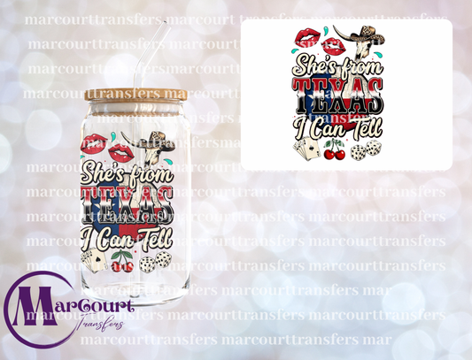 SHES FROM TEXAS I CAN TELL CARDS AND DICE-UV DTF CUP WRAP