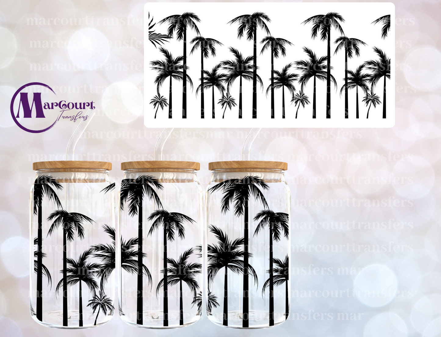 SIHOUETTE PALM TREES-16 0Z-UV DTF CUP WRAP