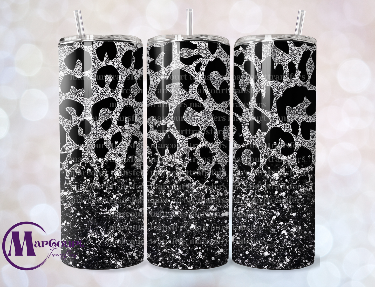 SILVER AND BLACK LEOPARD GLITTER-SKINNY TUMBLER TRANSFER