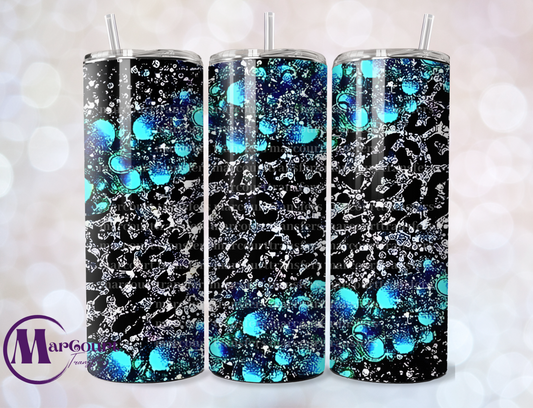 SILVER AND BLACK TEAL LEOPARD-SKINNY TUMBLER TRANSFER