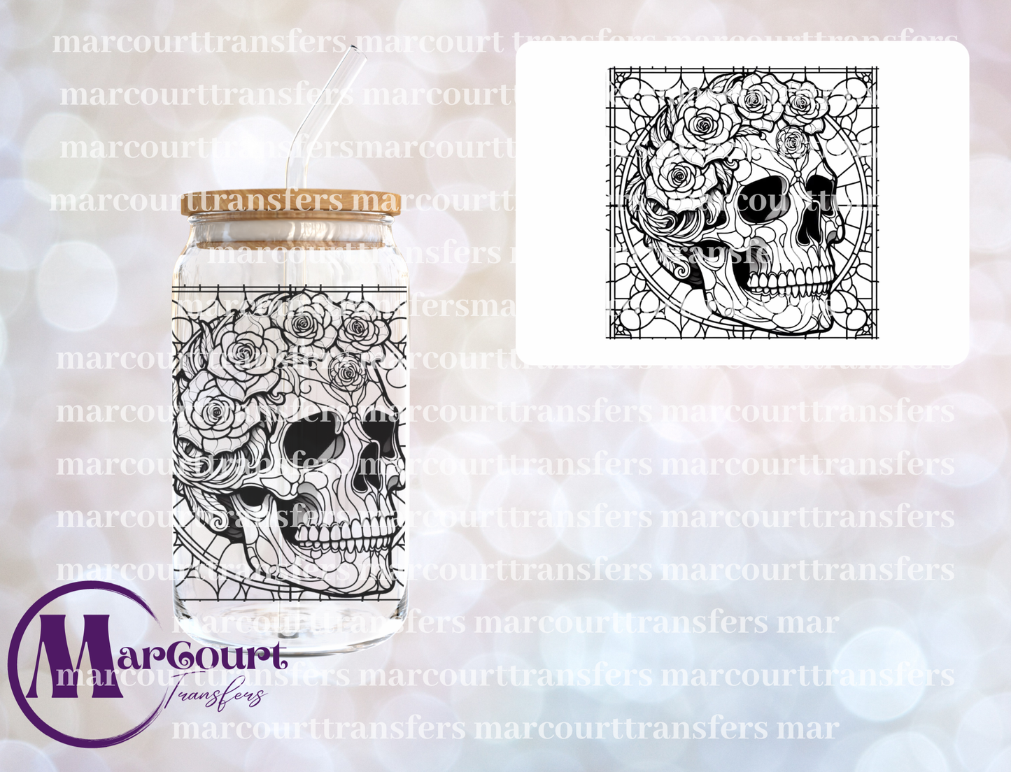 SKULL ROSE CROWN GLASS-UV DTF CUP WRAP